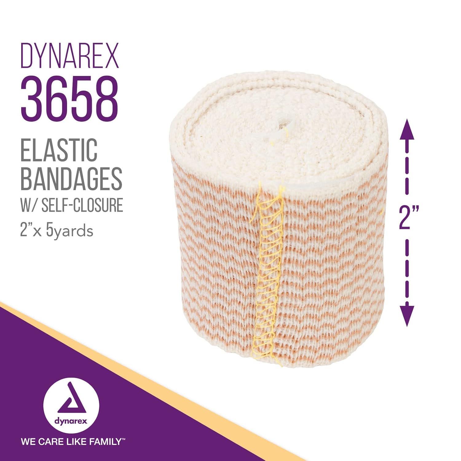 Dynarex Elastic Bandages with Self-Closure, Outstanding Compression and Stretch, Latex-Free Elastic Bandages with Self Closure, 2" x 5 yds., 1 Case of 50 Elastic Wrap Bandages (5 Boxes of 10)