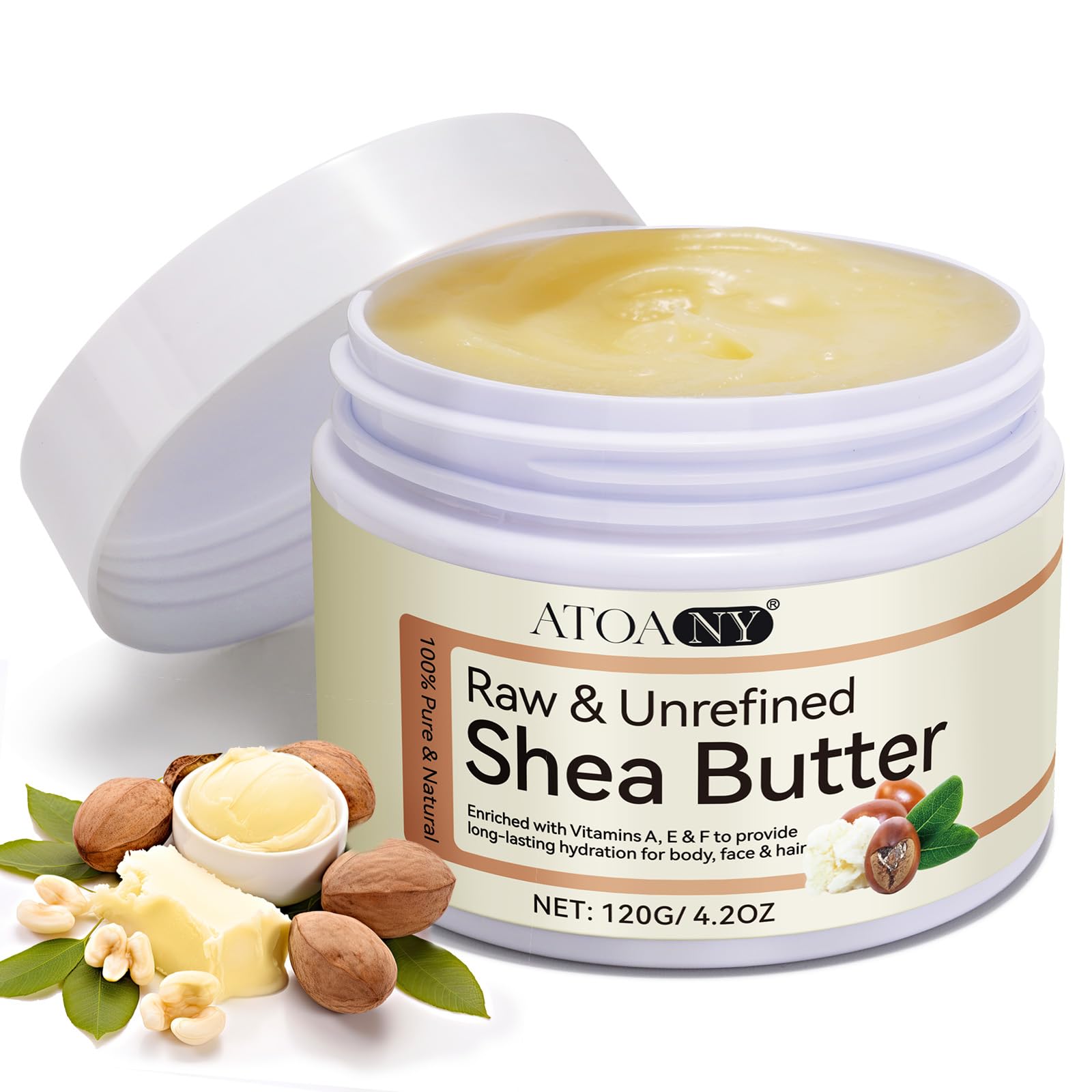 Sheabutter Bio Unraffiniert Kaltgepresst (120ml) 100% Rein & Natürlich, Pur Vegane Herstellung Premium Shea Butter,Natural glatte Shea-Nuss-Lippenbalsam,Parfümfrei Körperbutter für alle Hauttypen