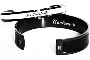 Personalized Black Matching Couples Cuff Bracelets for Third Wedding Anniversary