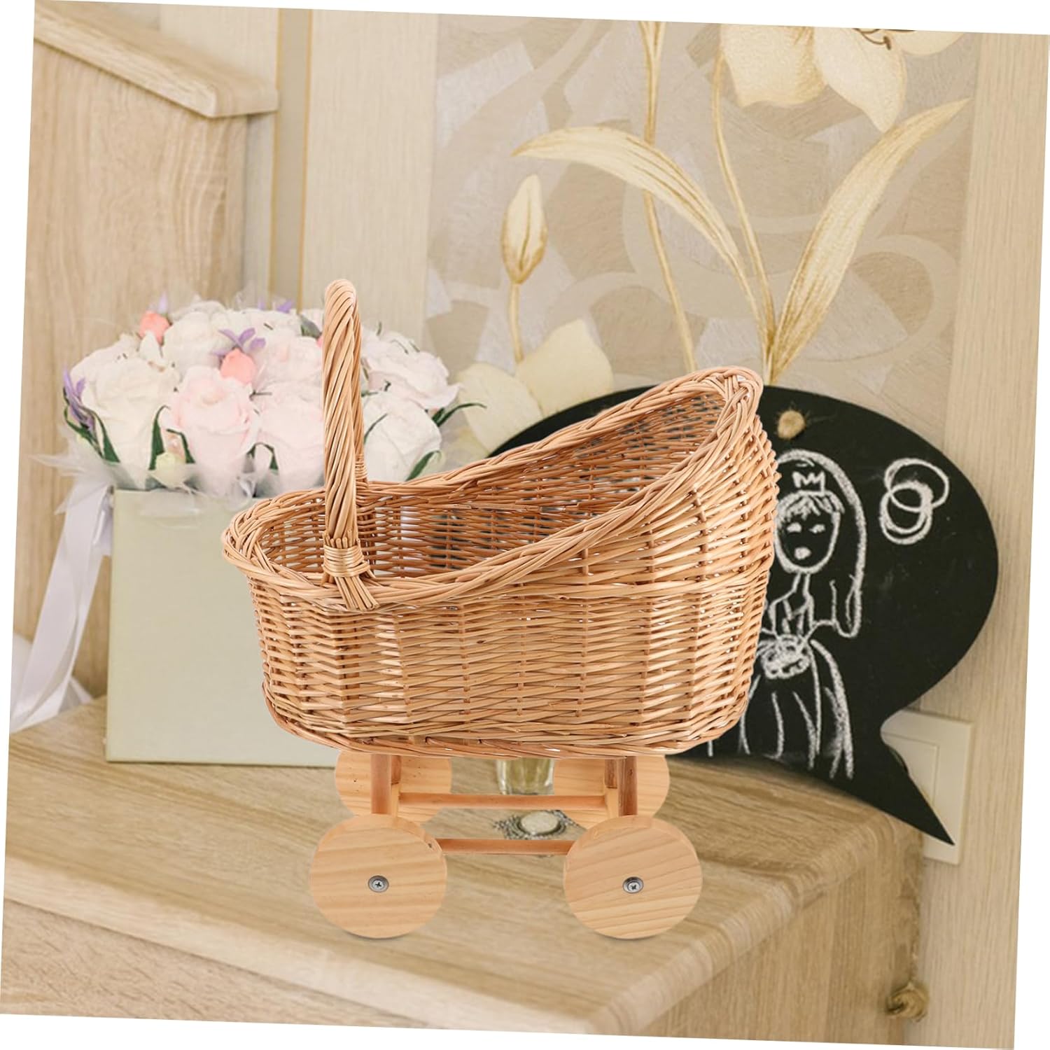 HANABASS Rattan Carriage Flower Basket for Weddings Showers and Party Favors Lightweight and Spacious Design for Candy and Floral Arrangements