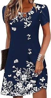 Women's Casual A-Line Dresses with Pockets Summer Floral Tshirt Dress Short Sleeve Mini Dress Flowy Sundresses