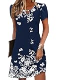 Women's Casual A-Line Dresses with Pockets Summer Floral Tshirt Dress Short Sleeve Mini Dress Flowy Sundresses