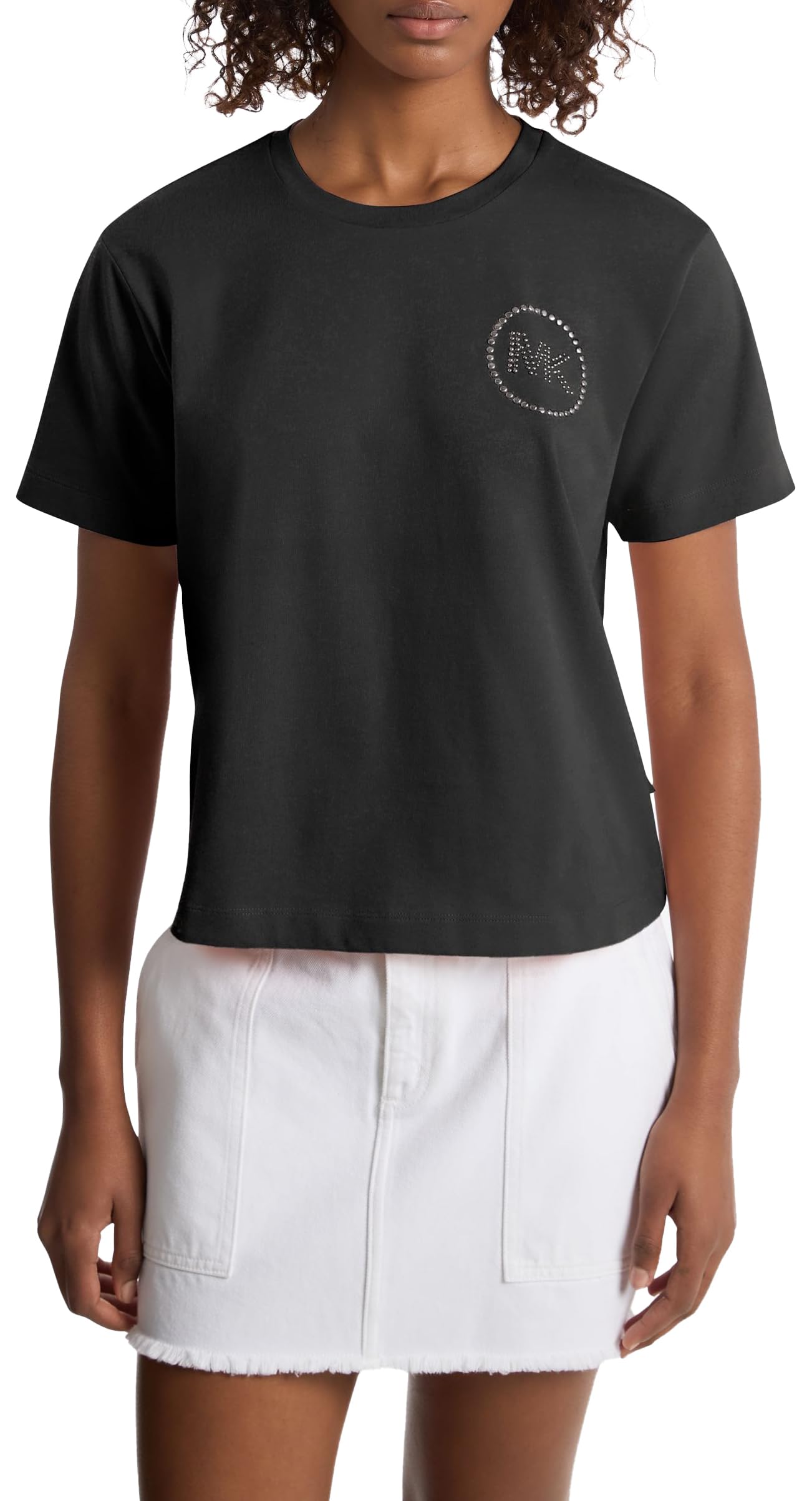 Michael Kors Women's Studded Mk Charm Cropped T-Shirt