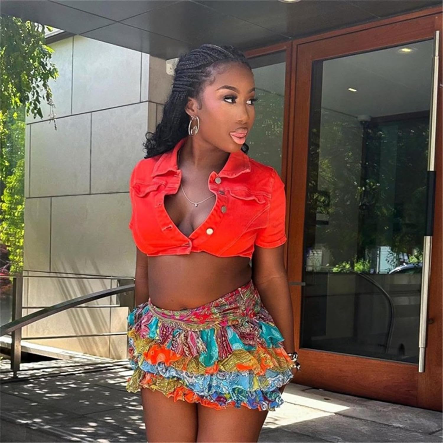 ksotutm Mini Skirt Floral Boho Skirt Sexy Summer High Waisted Flowy Mini Skirts for Women Short Skirt - Image 6