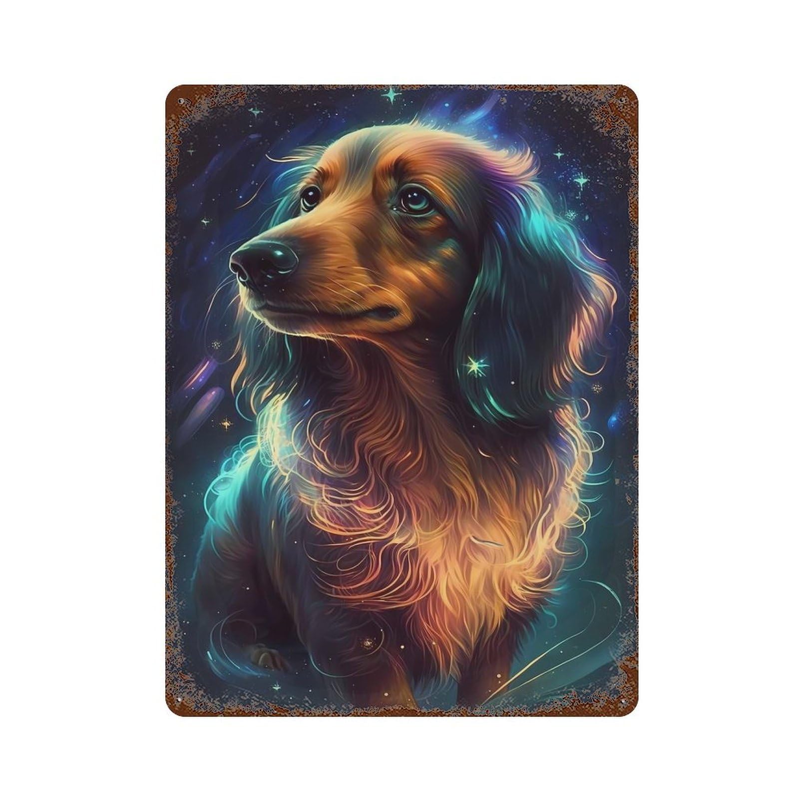 Vintage Metal Tin Sign with Dachshund Dog Angelic Design 15.7"x11.8", for Garage, Bar And Workshop Decor, Novelty Wall Decor