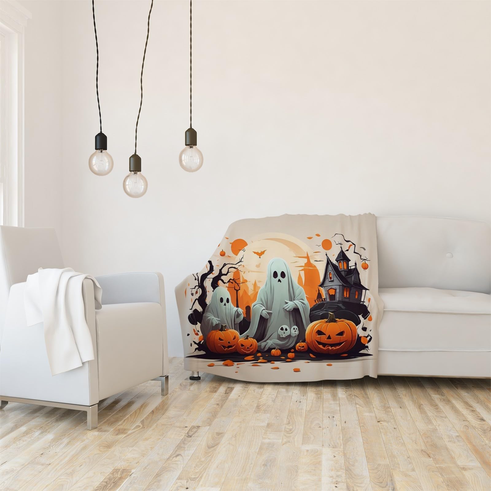Générique Duży rozmiar straszny koc z dyni, koc polarowy na Halloween, miękki i puszysty koc flanelowy, odpowiedni do łóżek i sof (220 x 240 cm) AL1368