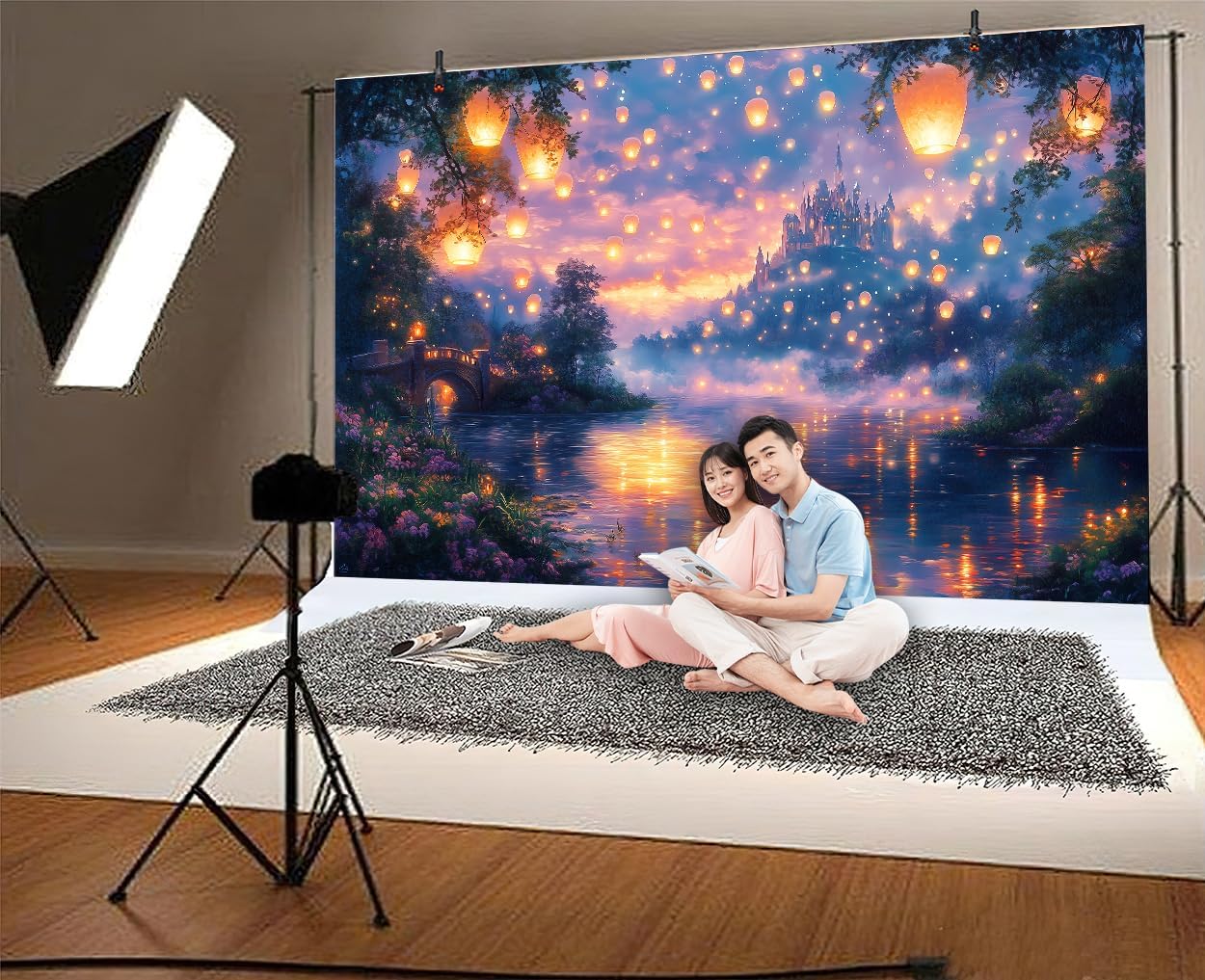 10X8ft Fairy Tale Castle Backdrop Palace Prince Beauty Garden Lake Lantern Dating Romantic Birthday Party Photography Background Photo Studio Props