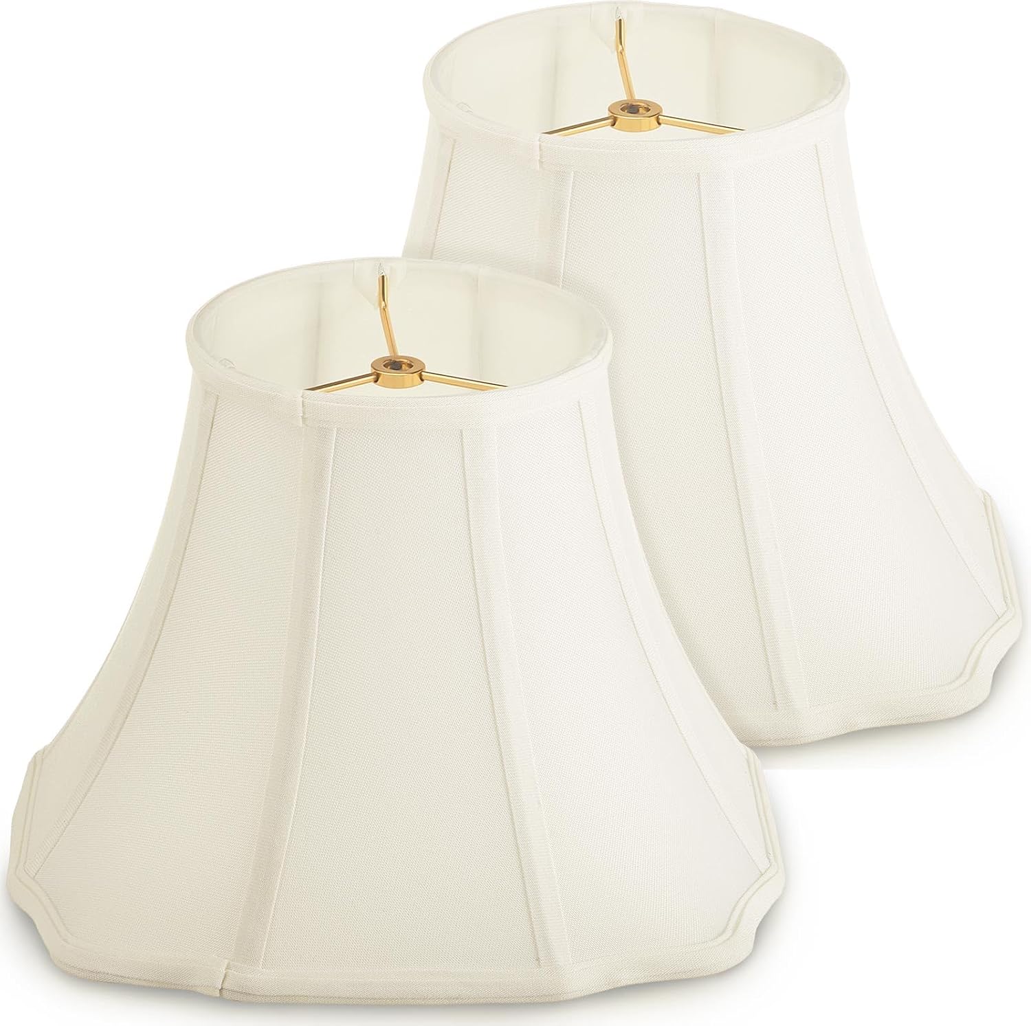 Glooglitter Set of 2 Small Scallop Lamp Shade, Flare Bottom Scalloped Lampshade, 6.5" Top x 12" Bottom x 9" Height (Spider Fitter), Bell Vintage Silk Lampshade for Bedside Table Lamp Bedroom, Eggshell