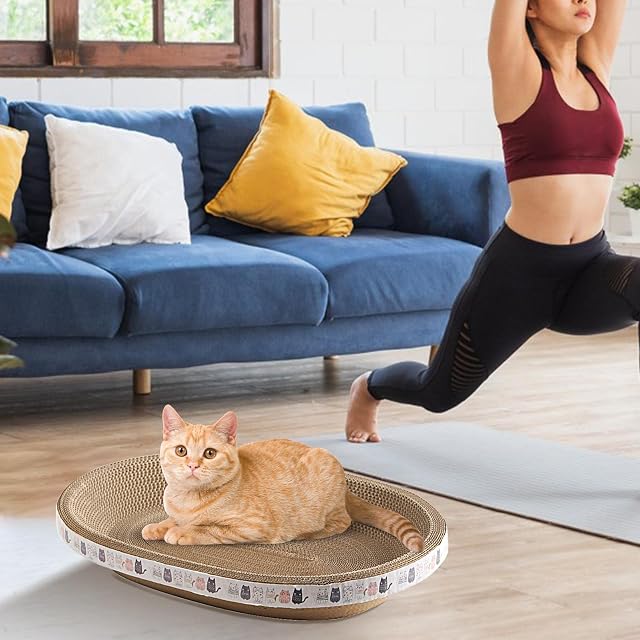 Foto 2 de 8 de Raspador de gato de cartón,Rascador de gato ovalado de alta densidad para rascadores y muebles