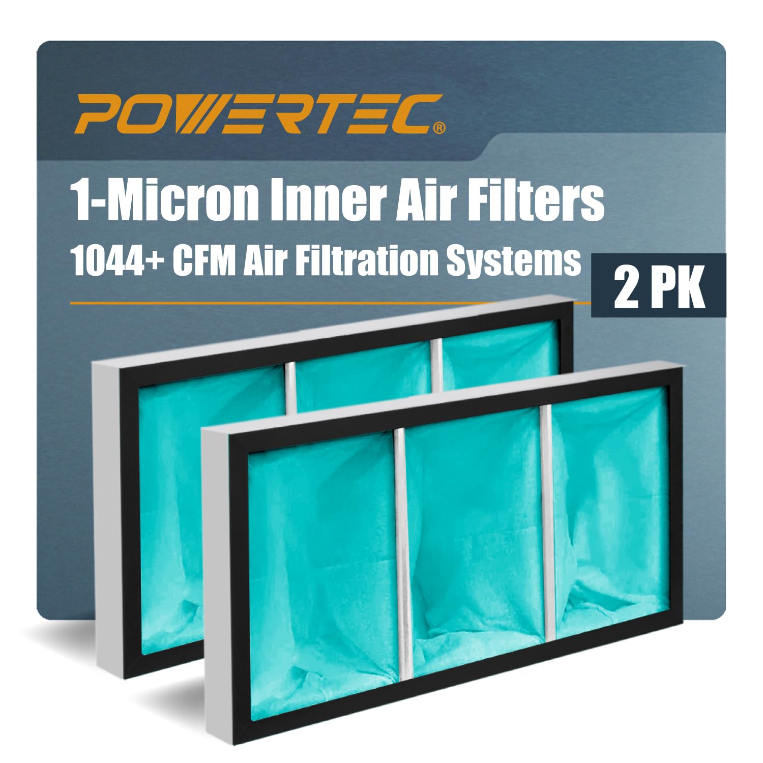 POWERTEC 1 Micron Inner Air Filters for WEN 3417 Filter Replacement, POWERTEC AF1045/AF1044, WEN 1044 1270 CFM Woodworking Air Filtration System (3415/3416/AF1270), 2PK (Color May Vary) (75019-P2)
