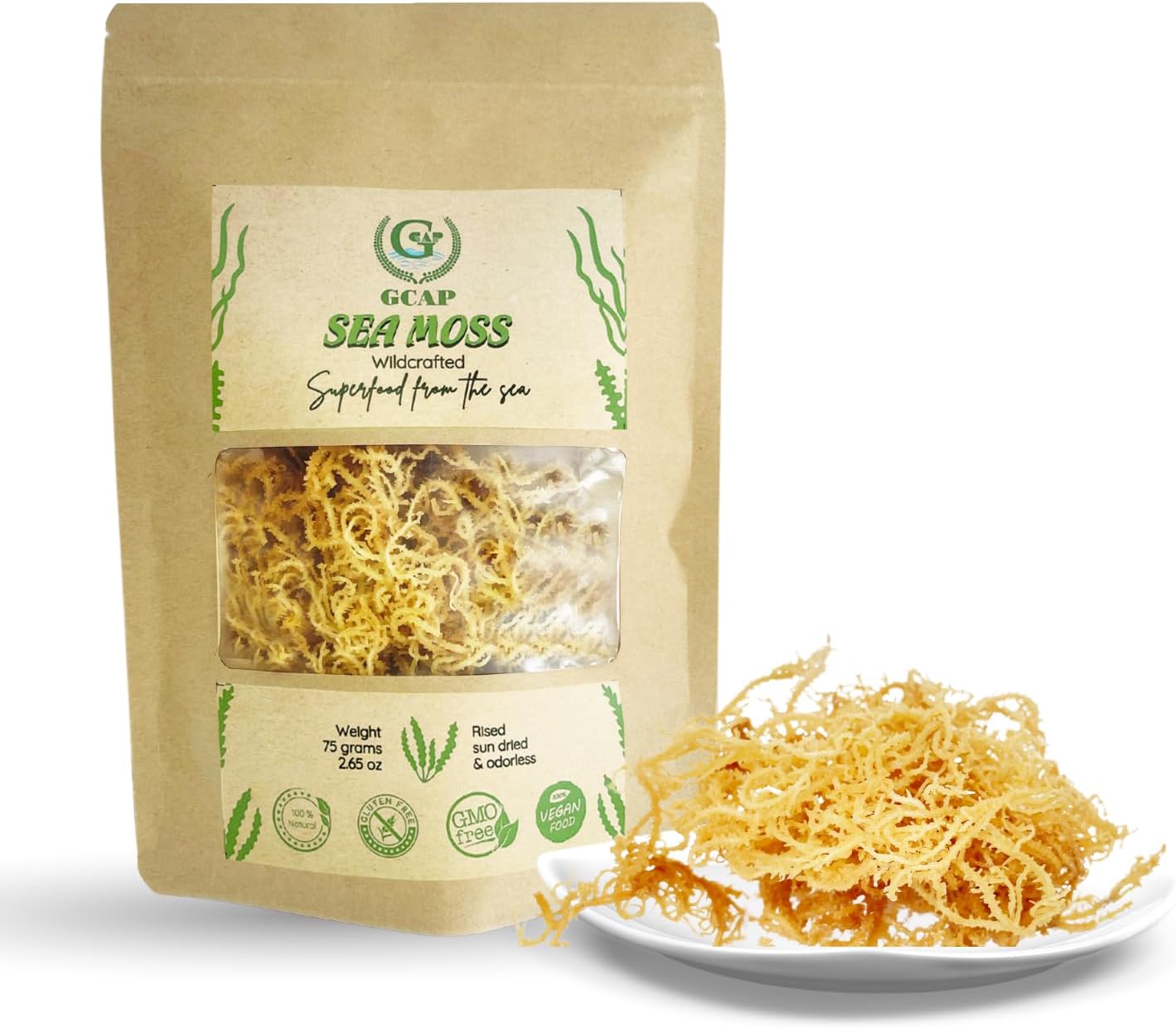 GCAP Sea Moss - Irish Moss - seamoss raw organic - dried sea moss - Natural Wildcrafted, Pure, Non-GMO & Gluten - Free Sea Moss (75 grams 2.65 Oz), 1