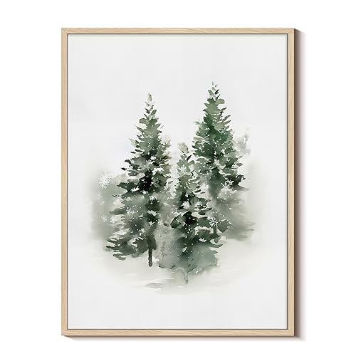 Vintage Three Green Pine Trees Framed Canvas Print Christmas Wall