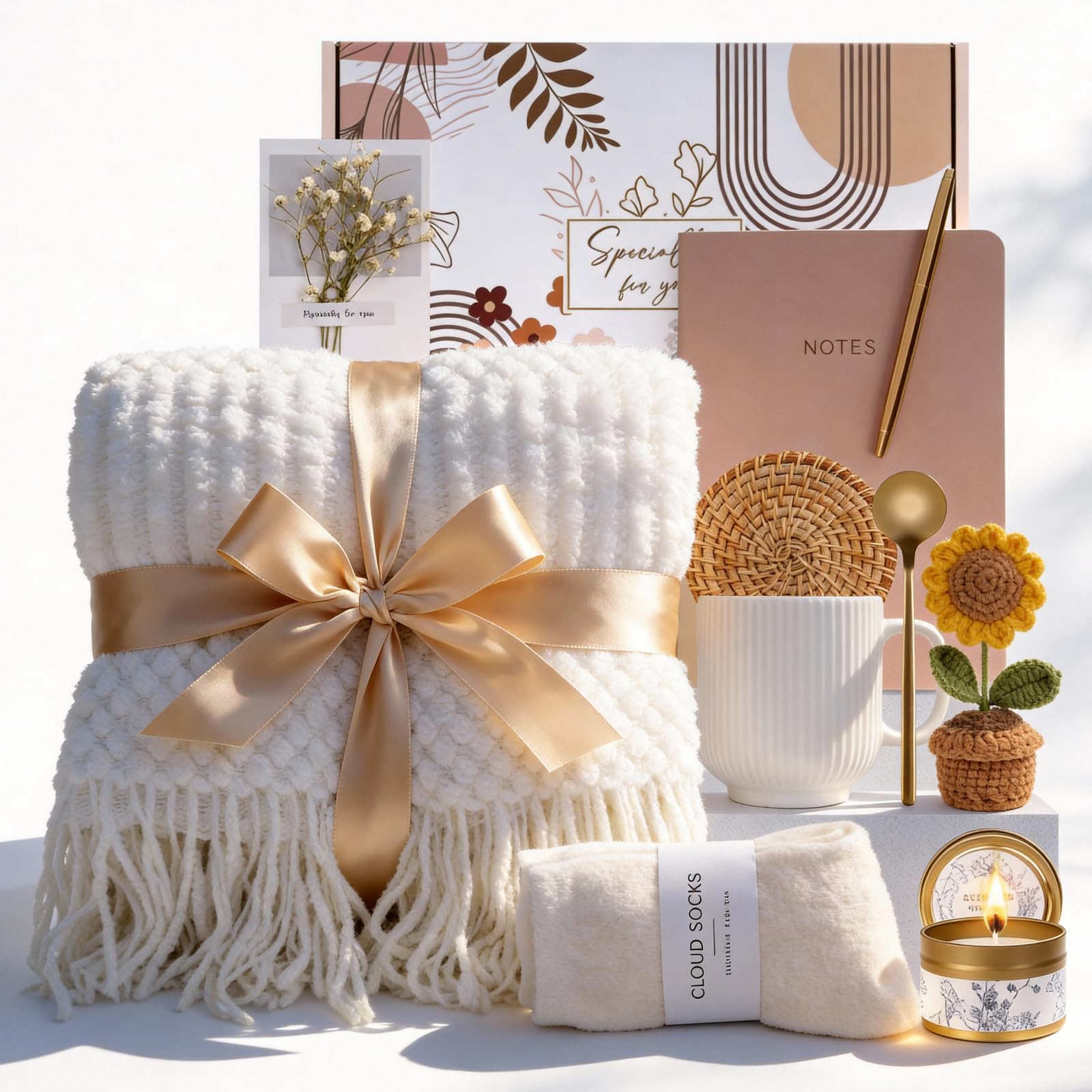 Birthday Gifts for Women, Self Care Gifts Baskets Care Package for Women, Teen Girls, Her, Mom, Sister, Best Friend, Wife, Girlfriend, Coworker, Sending Sunshine Sunflower Gift Baskets-image-19