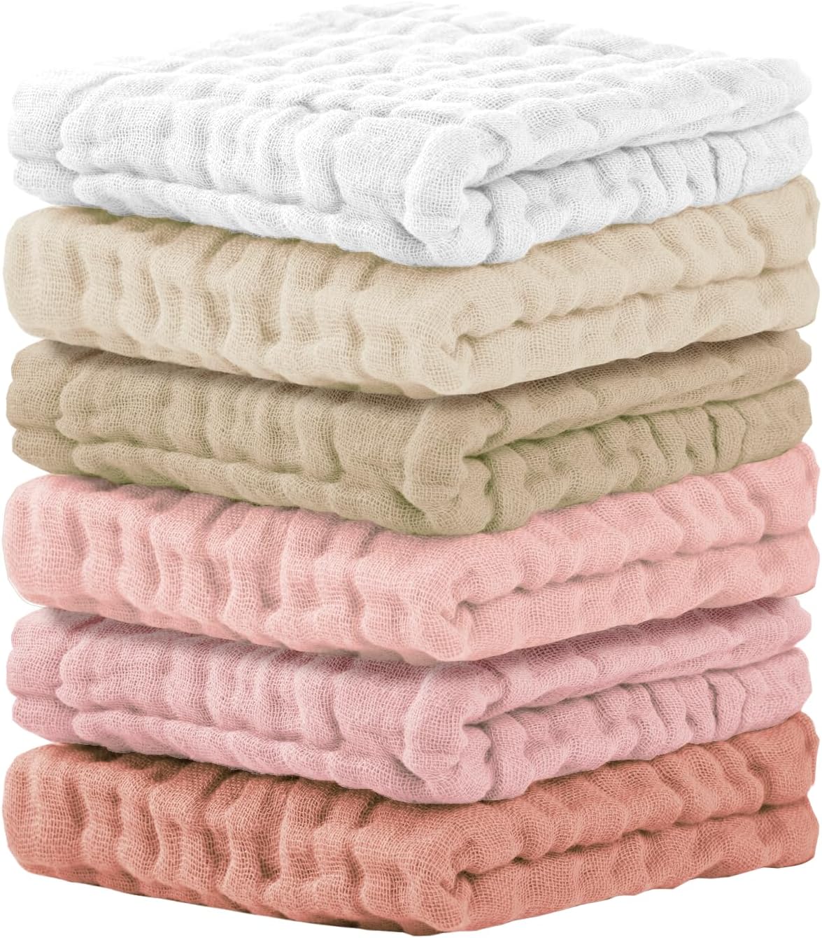 Cuddle Campus Baby Washcloths 6 Packs, Muslin Washcloths Baby,Cotton Burp Cloths, Extra Absorbent and Soft Wash Clothes for Newborns, 12x12 Inches