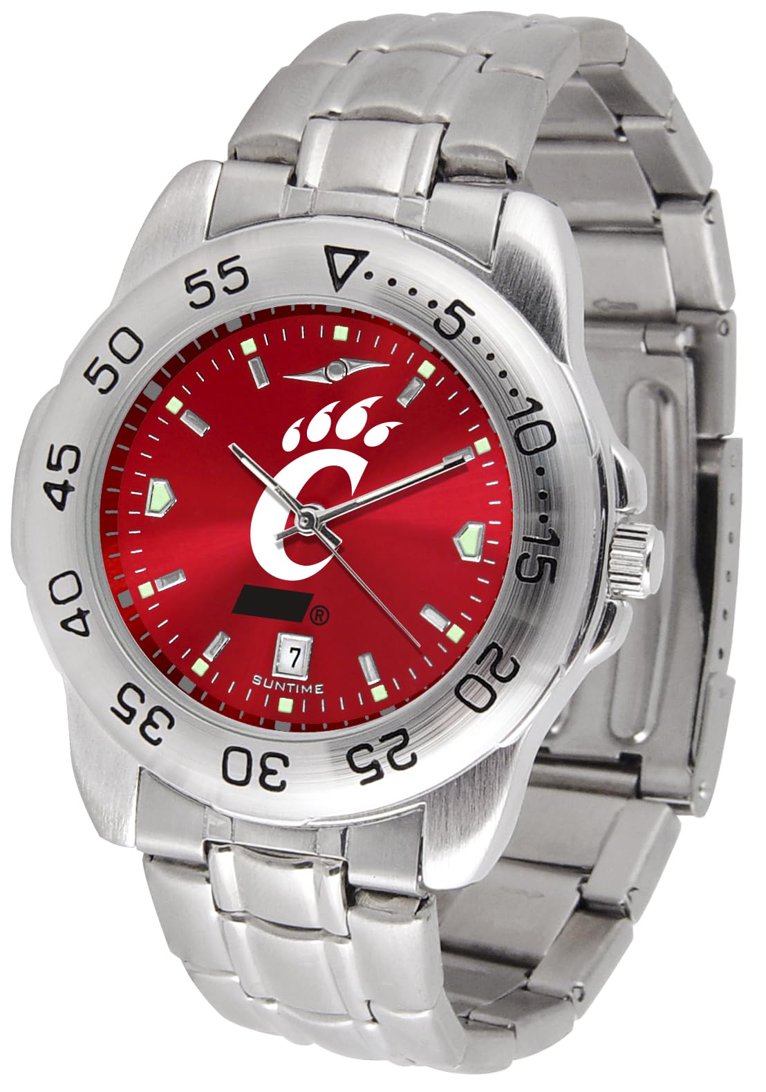 SunTime Men's NCAA Team Sport Watch, 20mm Stainless Steel Strap, Reflective Shiny Dial with Date