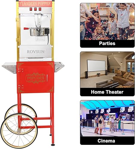 Miniatura 8 de ROVSUN Popcorn Machine Movie Theater Style with Cart & Wheels, 8 Ounce Kettle Makes Up to 32 Cups Popcorn Maker with Popcorn Scoop, Oil Spoon & 3