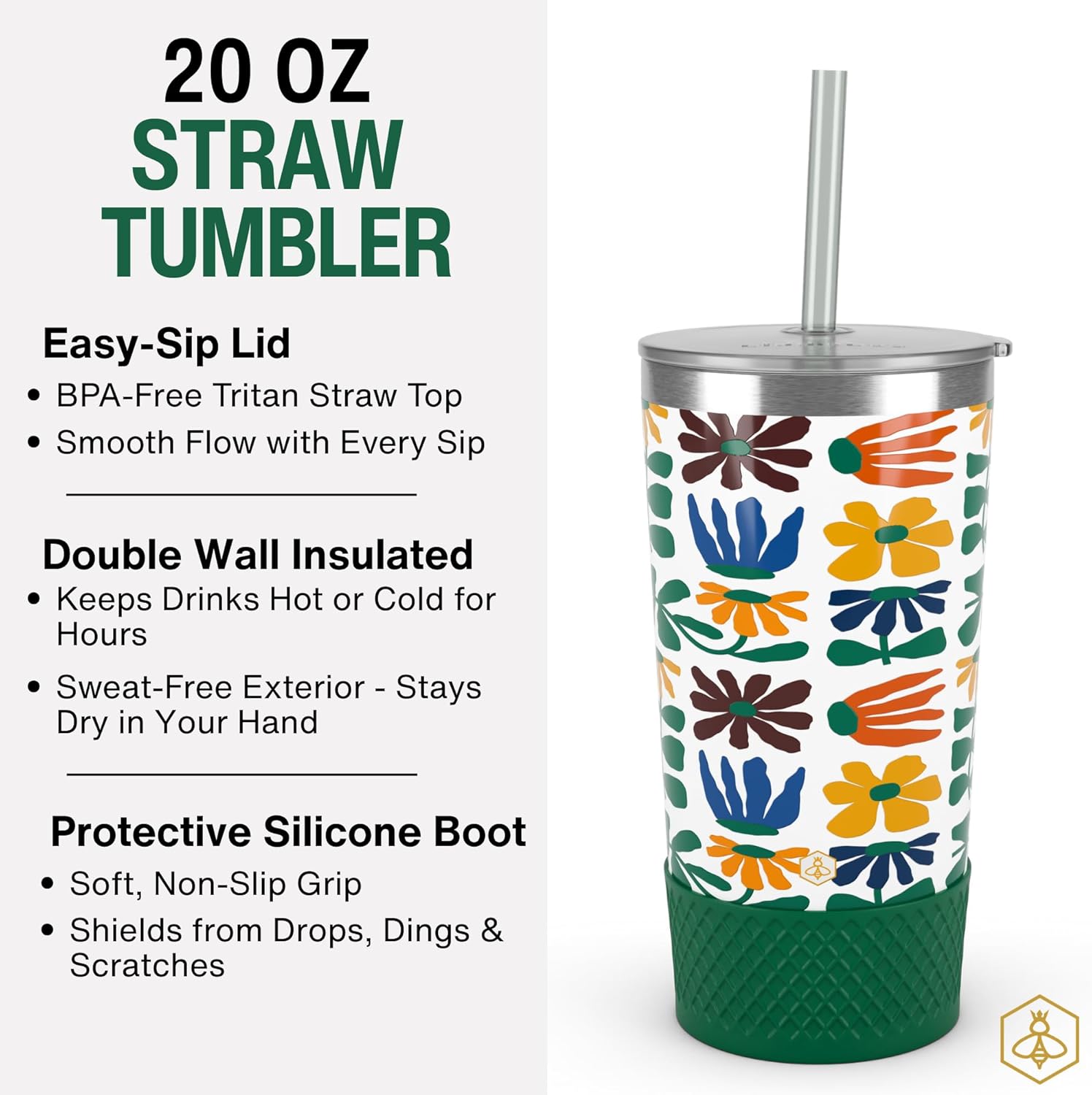 Biddlebee 20oz Insulated Tumbler with Straw and Slider Lids | Cute Stainless Steel Coffee Cup and Water Bottle with Silicone Boot | Gift for Women, Mom or Best Friend | Travel Mug Hot Cold - Image 3