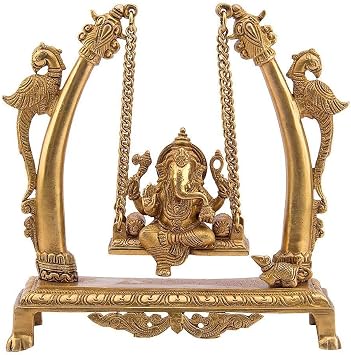 GLOOKS Brass Ganesh Bhagwan Jhula Idol Ganesha Swing Statue Ganpati Bappa Jhoola Murti for Home Decor