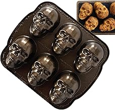 Utensílios de bolo de caveira de Halloween, 6 cavidades antiaderente forma de bolo de caveira de Halloween, moldes de bolo de crânio 3D, forma de bolo de caveira assombrada, molde de bolo de esqueleto DIY para festa de Halloween em casa