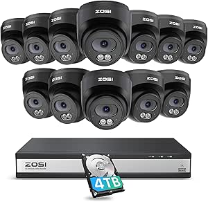 ZOSI C220 16CH 4K PoE Home Security Camera System, 16 Channel 4K 8MP NVR with 4TB HDD for 24/7 Record, 12 x 4MP(1440p) QHD 2.5K Dome IP Cameras Outdoor Indoor, Smart AI Human Detection, Two-Way Audio asin的图片
