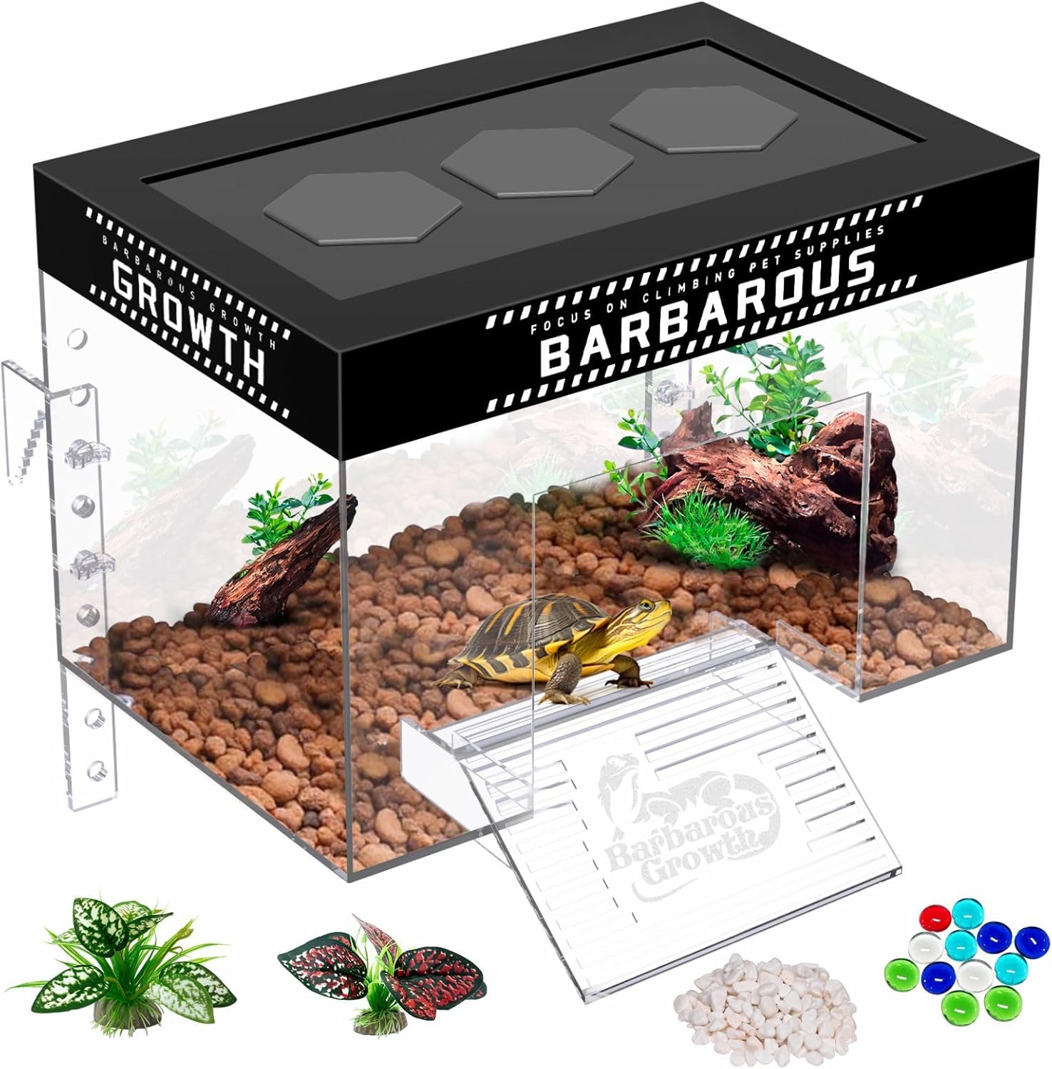 GOZILLA Adjustable Turtle Basking Platform, 11.8x7.9x7.9''Acrylic Turtle Topper & Dock, Hanging Platform Enclosure Warm Room for Turtles, Small Reptiles.(Large)