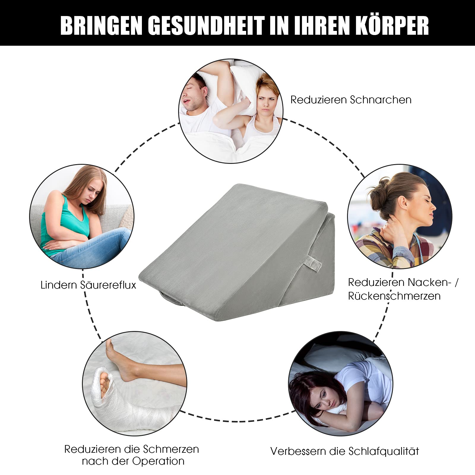 COSTWAY Keilkissen Lesekissen Rückenkissen Beinkissen, Memory Foam Bezug Waschbar, Reflux Kissen Erwachsene Bettsitzkissen Ergonomisch Venenkissen Relaxkissen für Bett & Sofa, 58x36x50,5cm (Grau)