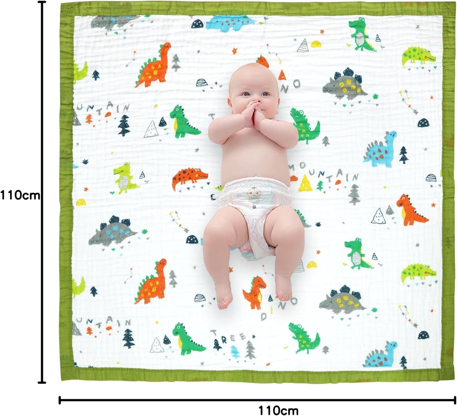 Fabrify Pure Organic Cotton 6 Layer Muslin Blanket for Baby | Ultra-Soft Swaddling Towel for Newborns and Toddlers |110 X110 Cm | 0-3 Years (Fix Design), Pack of 1, Multicolor (Dino) 4