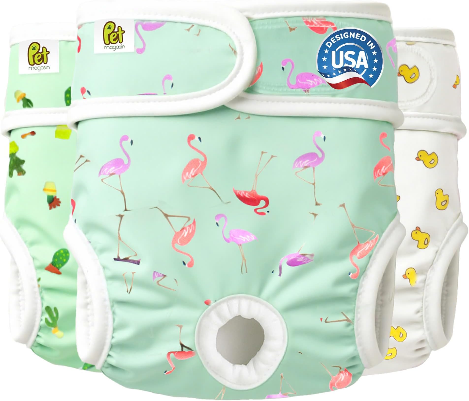 Pet Magasin® Super Absorbent Reusable Dog Diapers for Females (3-Pack) - Ideal Heat Solution, Washable Doggie Diapers for Female Dog - Perfect Doggie in Heat & Period (Trending, M (14”-19” Waist))