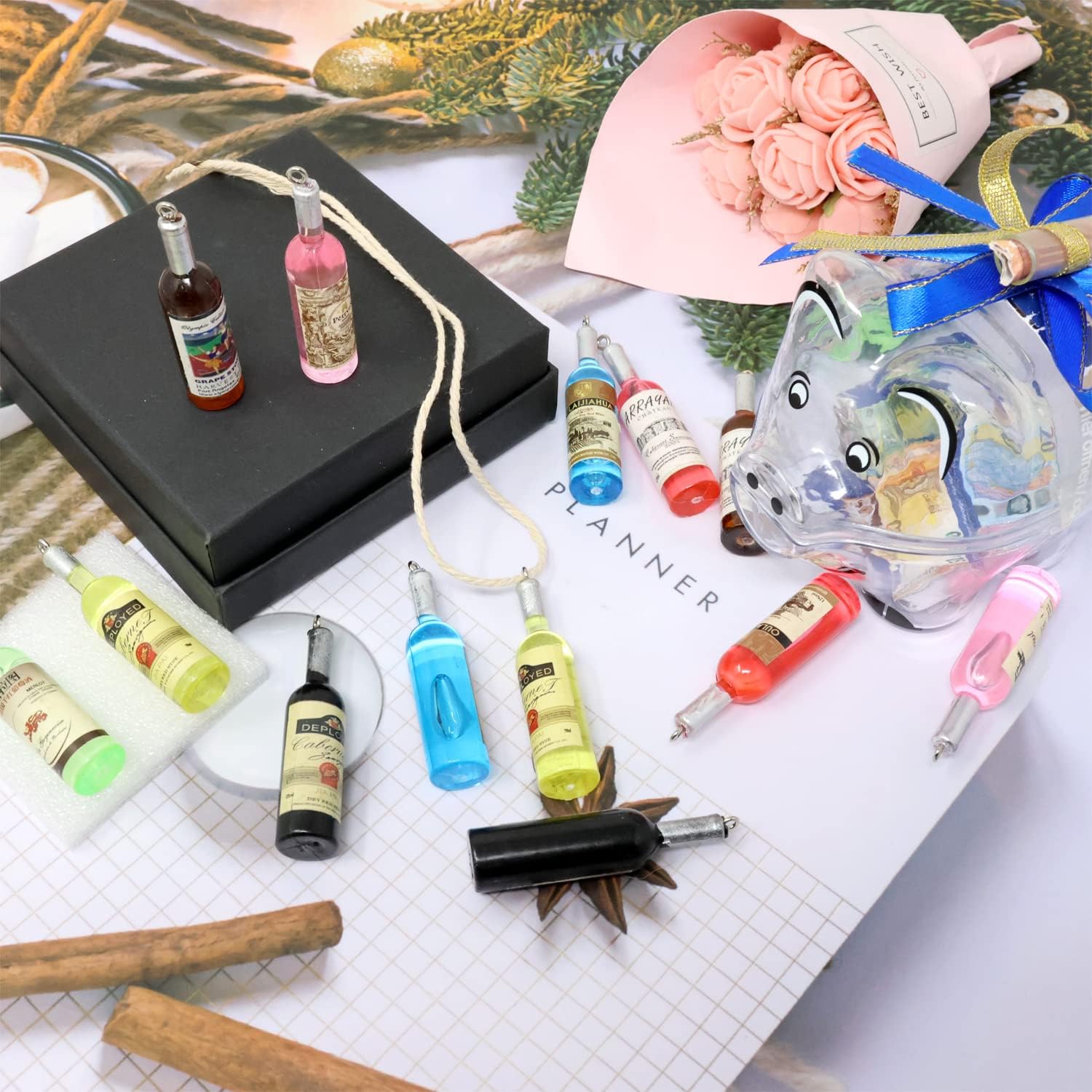 Honbay 14PCS Wine Bottles Charms Pendant Resin Imitation Wine Bottle Pendants for Earring Necklace Bracelet Keychain Jewelry Making (7 Color, Random Label) - Image 4