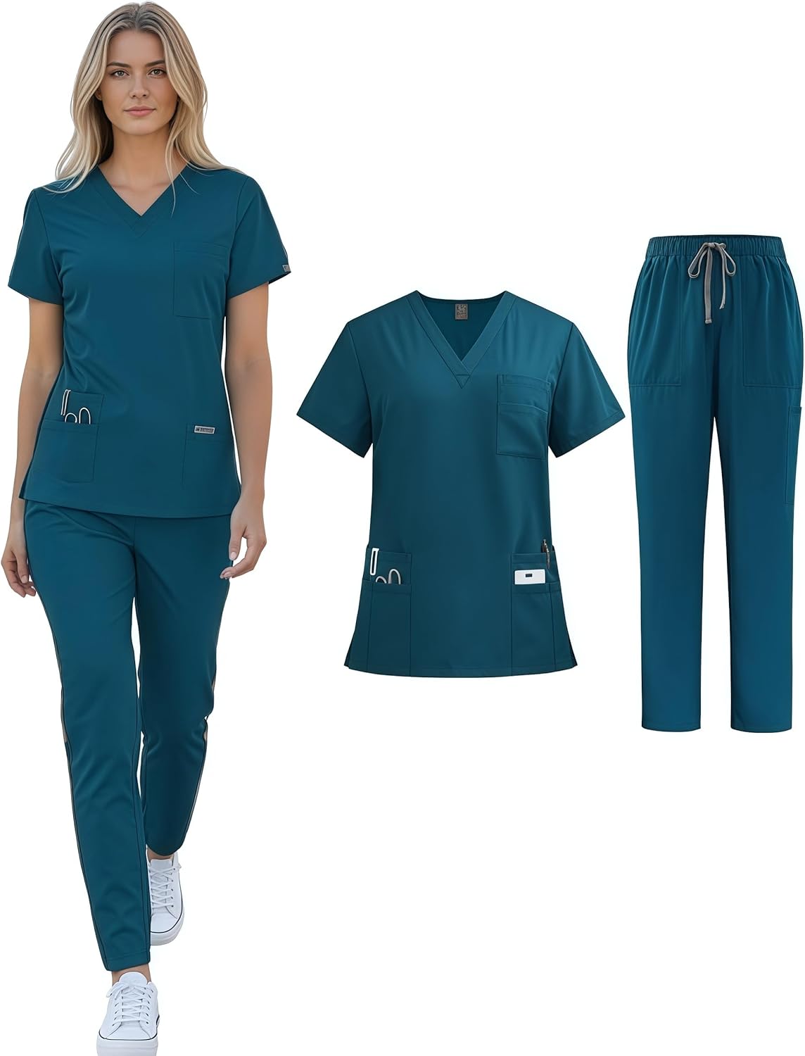 Women's Scrub Sets,Anti-Wrinkle Womens Scrub Sets,V-Neck Top & Straight Leg Pants with 8 Pockets for Doctors,Nurses