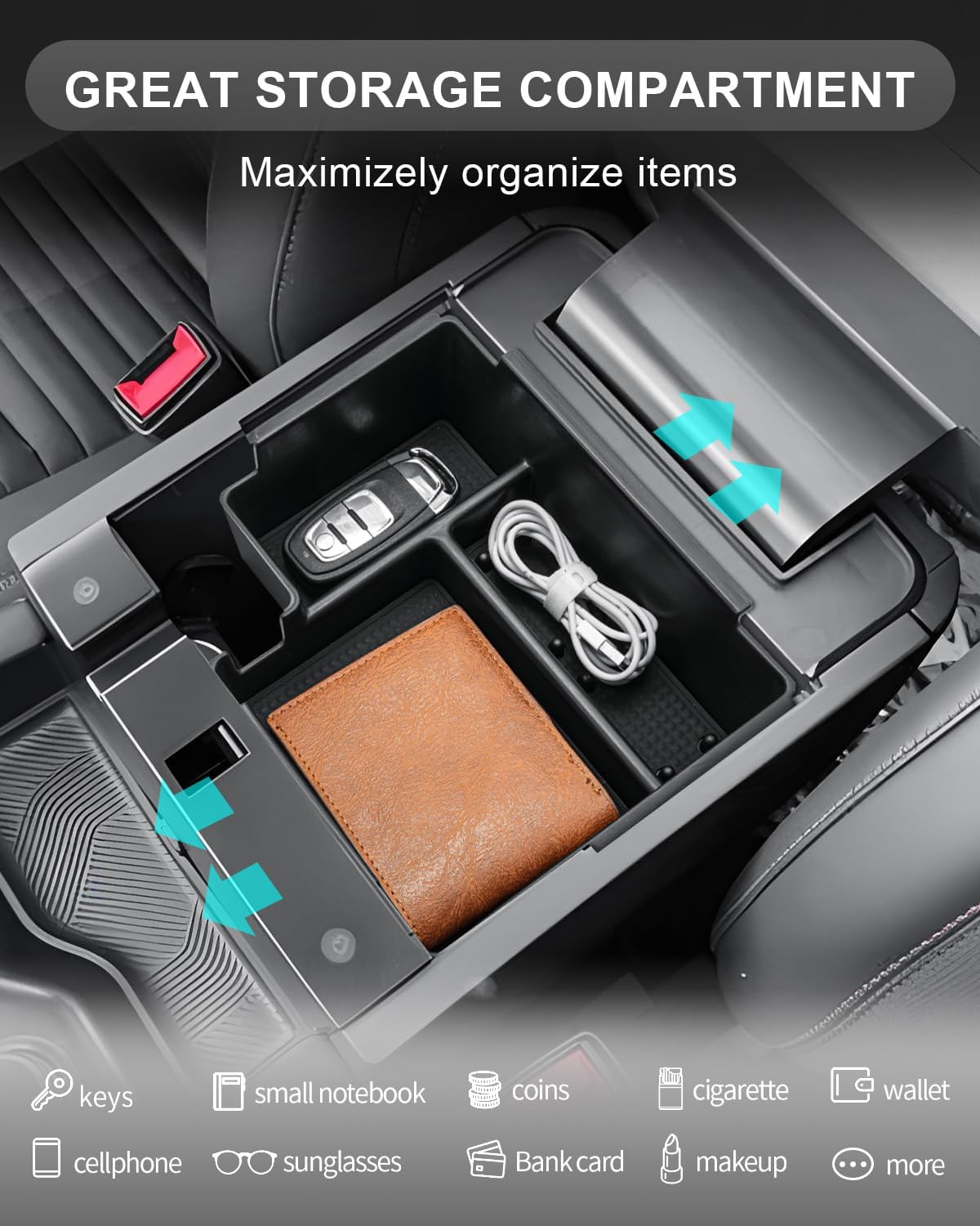 CDEFG for 2026 2027 Ford Explorer Center Console Organizer for 2025 2026 2027 Ford Explorer (Active/ST-Line/Tremor/Platinum/ST) Accessories Middle Console Tray Armrest Storage Box image 3