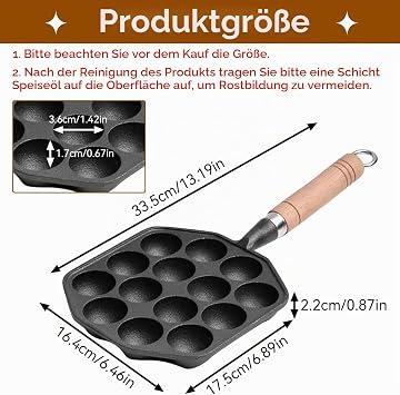 Cyrank Poffertjes Pan Takoyaki Pan Meatball Shaper 14 Holes Non-Stick Takoyaki Grill Pan Plate Octopus Ball Maker Cast Iron Takoyaki Grill Plate Baking Tool