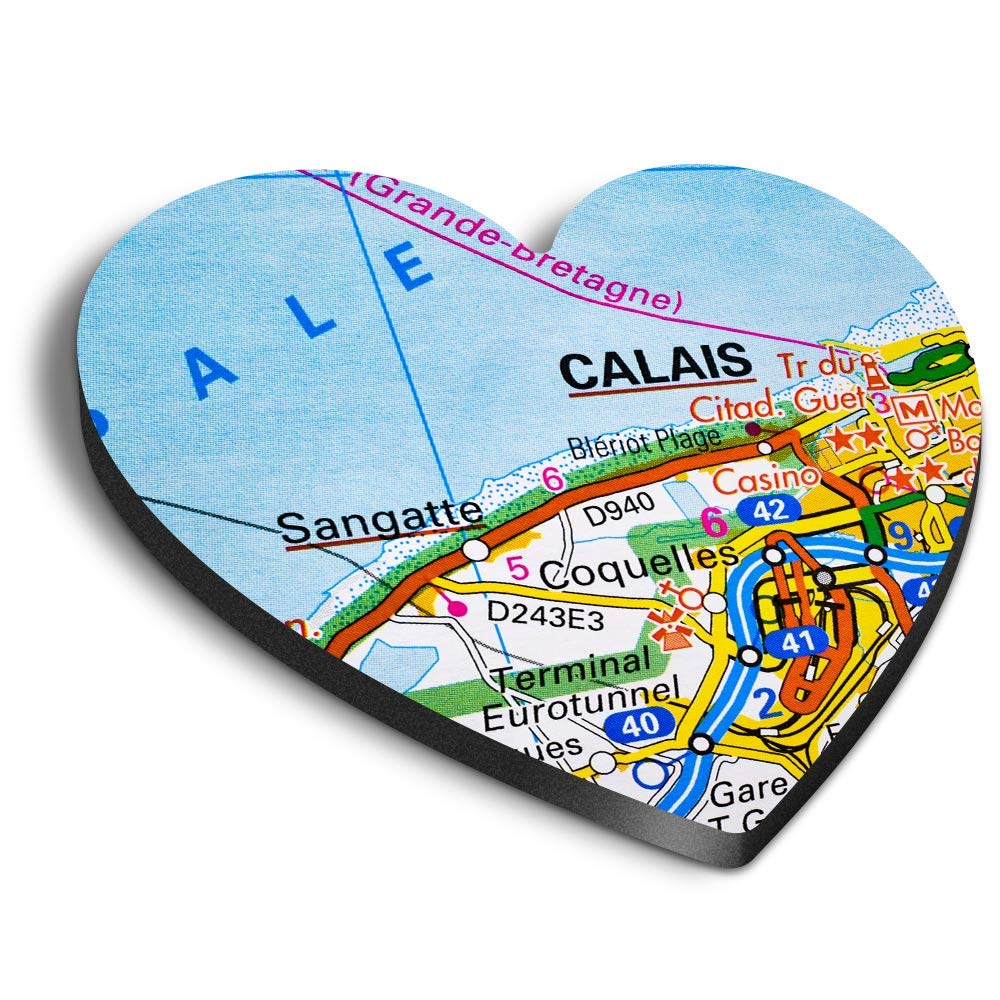1 x Heart MDF Magnets - Calais City France French Travel Map 44504