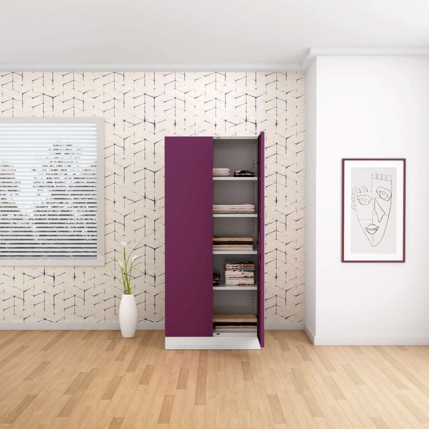 GODREJ INTERIO Almirah Slimline 2-Door Steel Almirah, Cupboard for Clothes (Purple), 1-Year Warranty, 4 Shelves