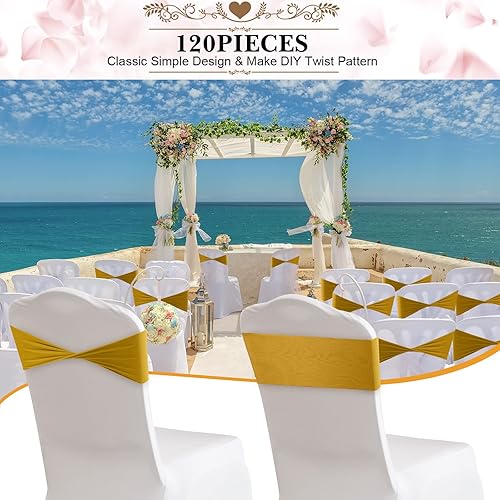 Miniatura 4 de 120 cintas elásticas de elastano para silla, bandas elásticas para fundas de silla, lazos sin hebilla para bodas, recepciones, eventos, ceremonias