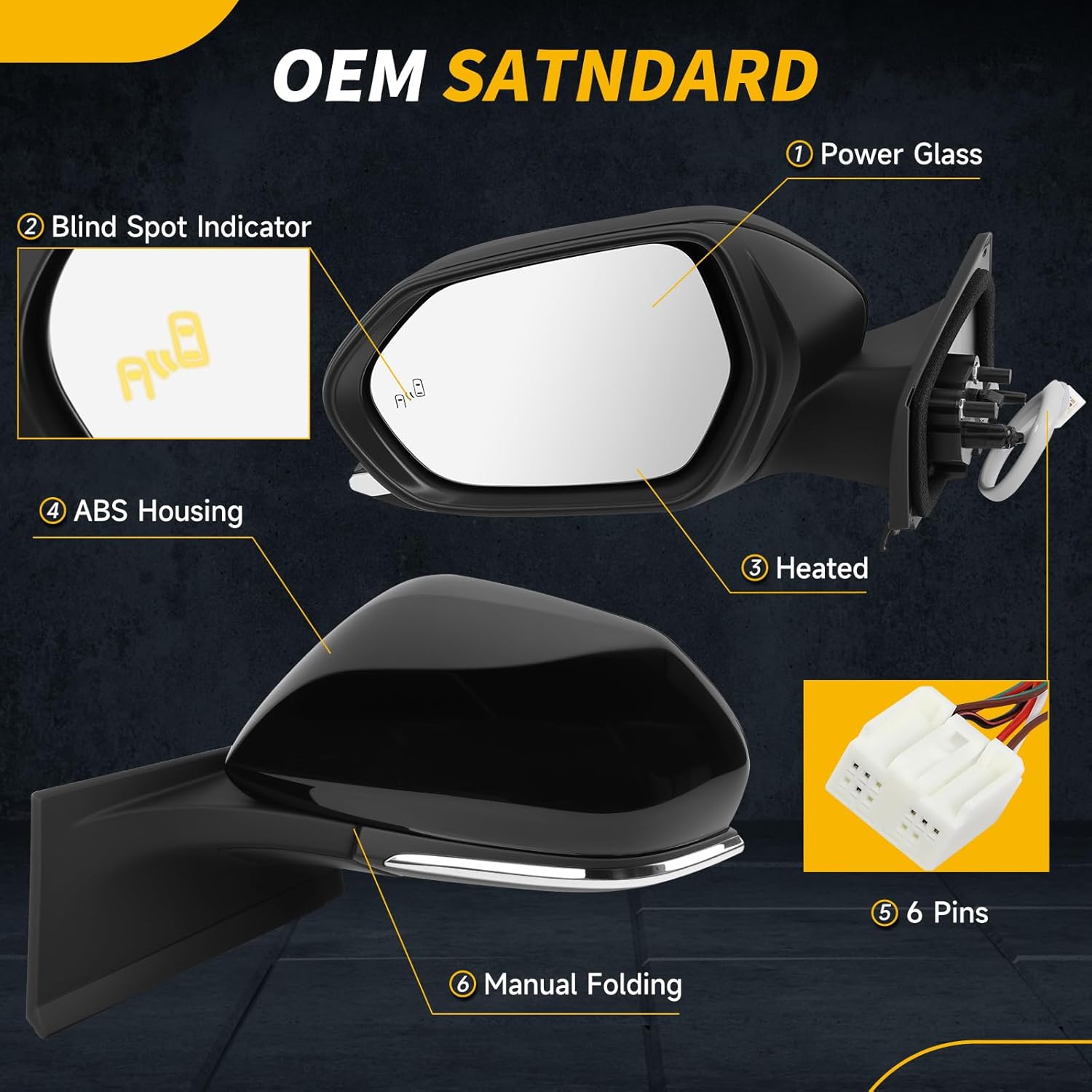 16-24 Left Driver Side Mirror Compatible with Toyota Prius 2016-2024, W/Blind Spot Indicator/Heated/Manual Folding/Power Glass Door Mirror Replace TO1320357,87910-47420 (6 pins)