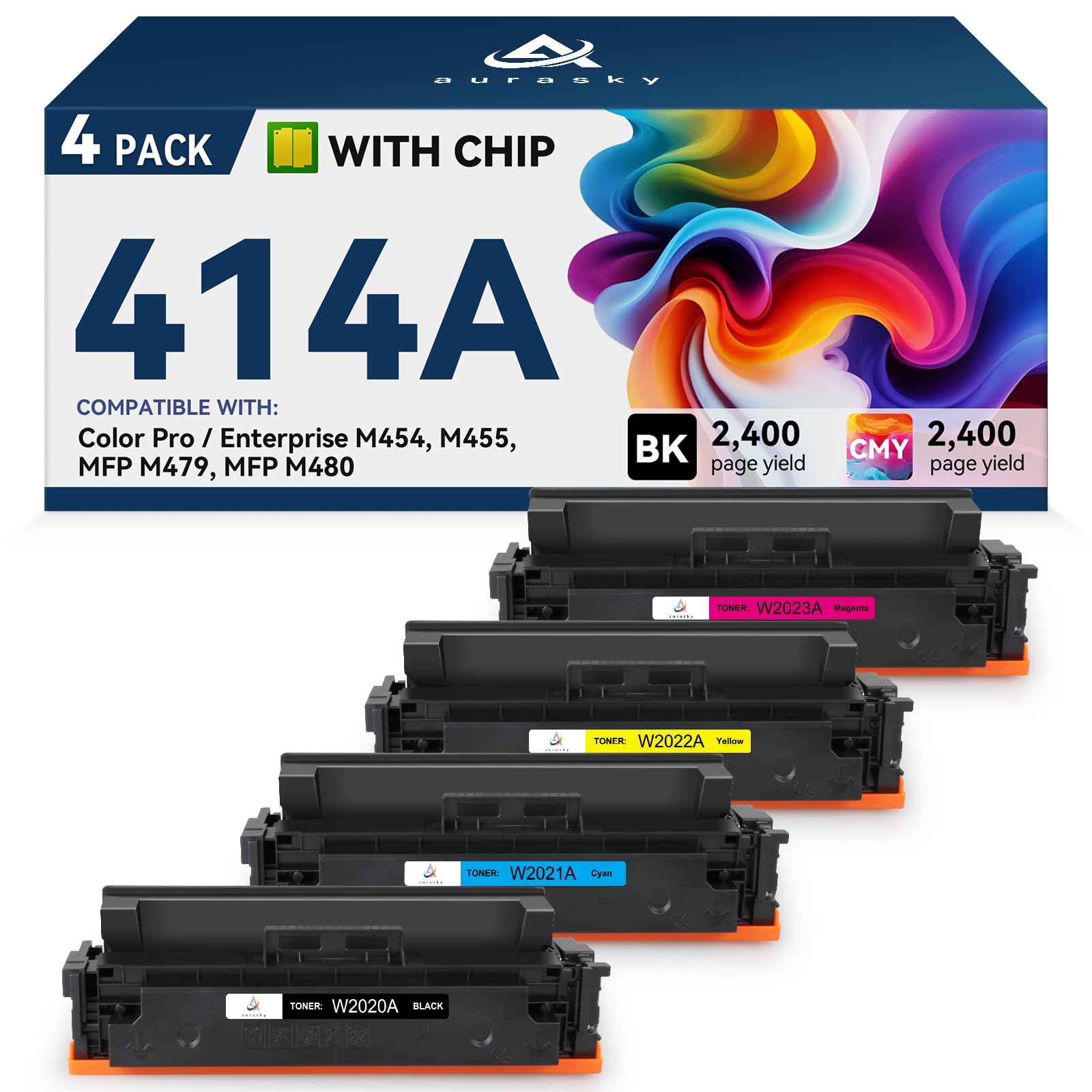 - 414A Toner Cartridge 4 Pack Compatible Replacement for HP 414A 414X Toner Cartridges Works with HP Color LaserJet Pro MFP M479fdw M479fdn M479dn M479 M454dw M454dn M480f M455dn Printer Ink | W2020A