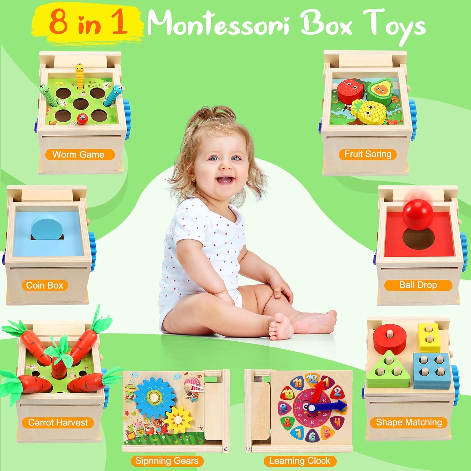 Montessori Spielzeug ab 1 Jahr | Montessori-Münzbox, Ball Drop, Karottenernte Sortierspiel Stapelspielzeug | Motorikspielzeug Geschenk für Kinder ab 2 3 4 Jahre Jungen Mädchen