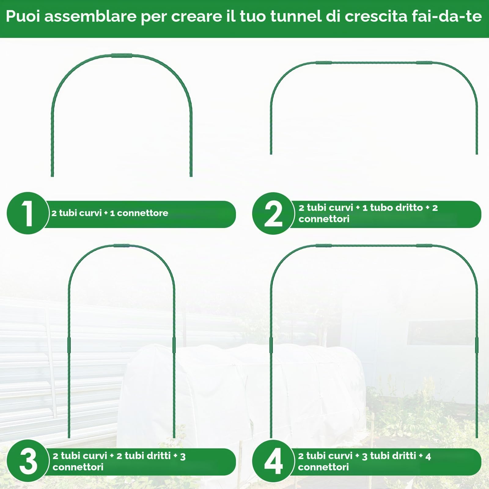 60 cerchi per serra per aiuole rialzate, kit tunnel con 18 clip, telaio rimovibile in fibra di vetro da 43 cm, telaio a cerchio da giardino antiruggine per rete da giardino