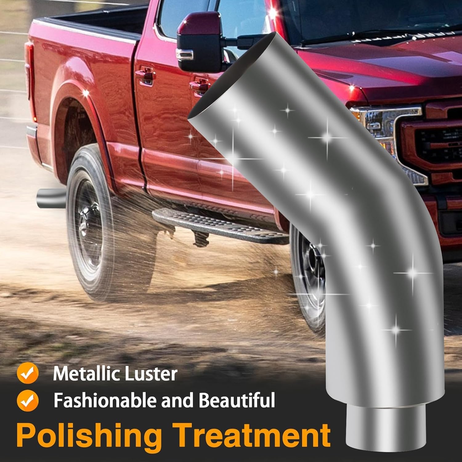 Diesel Exhaust Elbow Tip 304 Stainless Steel Polished Exhaust Pipe Elbow 4”Inlet to 5” Outlet 23" Overall Long Side Exit Exhaust Tip Compatible with Pickup Truck