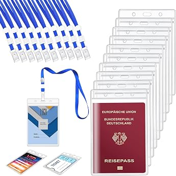 A6 ID Card Holder with Lanyard Pack of 10 11 x 16 cm Transparent PVC ID Card Holder Pack of 10 Ribbon Waterproof ID Cover Vertical for Students Business Exhibition