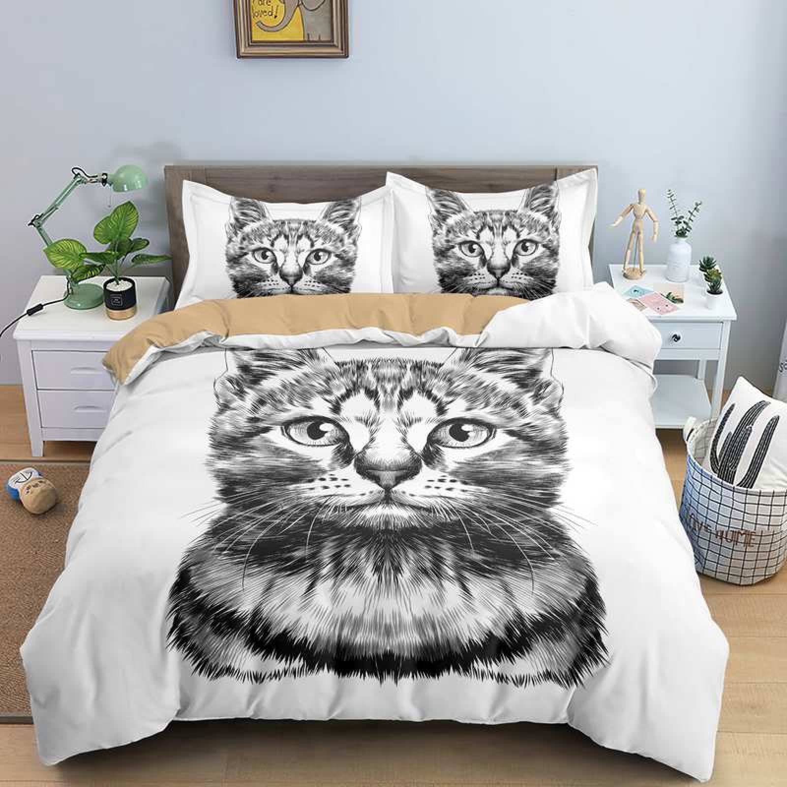 Microfibre housse couette 160x200 grise katze grau avec 2 taies 65x65 cm