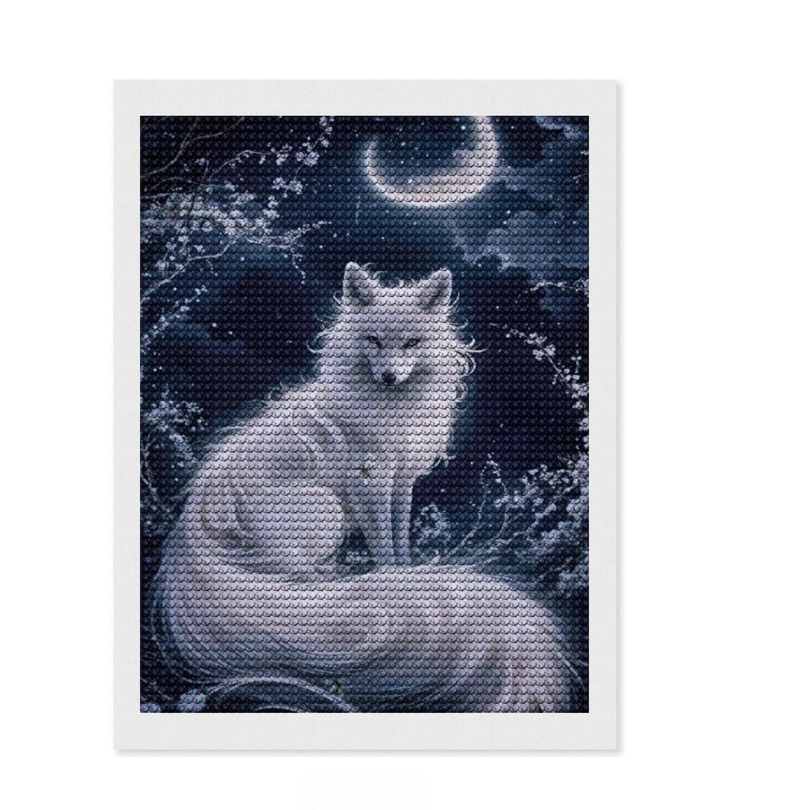 Junmoney Ghost Wolf Diamond Art Canvas 12"x16", Relaxing DIY Hobby, Enjoyable At-Home Hobby, Farmhouse Decor, Gift Idea, Easy to Enjoy
