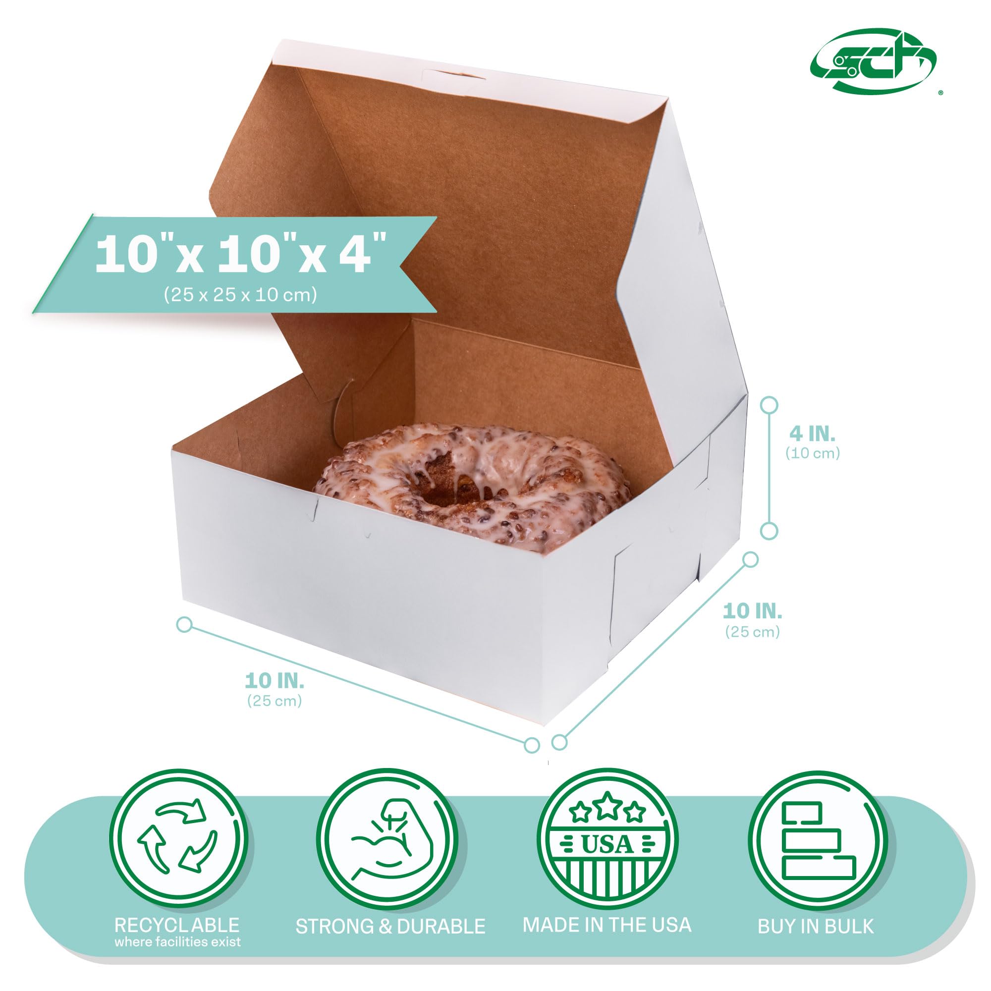 Southern Champion Tray 0973 Premium clay-coated Kraft Paperboard White non-window Lock Corner Bakery box, 25,4 cm lunghezza x 25,4 cm larghezza x 10,2 cm altezza (case of 100)