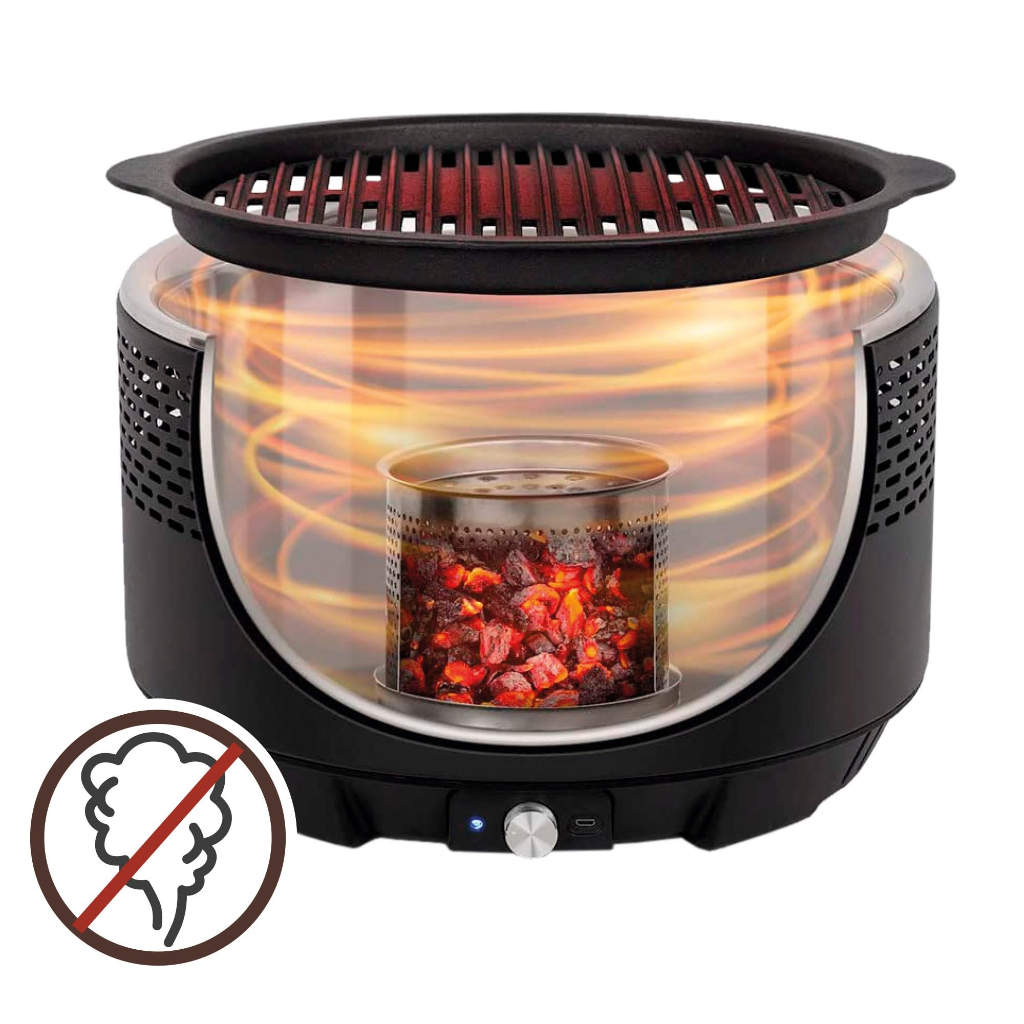 Aktive 63002 - Barbecue portatile a carbonella ricaricabile senza fumo con batterie Nero, Antigoccia, Misure Ø34x22cm, Include borsa di trasporto, Cuoce all'interno, Grill