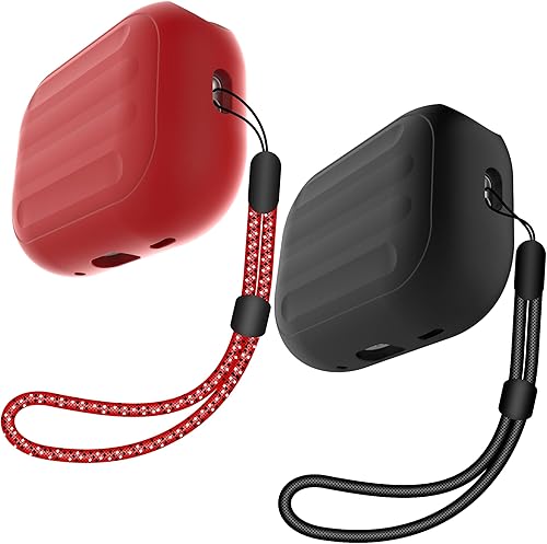 Funda antipérdida compatible con Airpods Pro 2, carga inalámbrica, LED visible, cordón incluido (negro, rojo)
