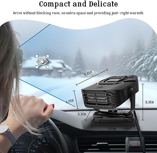Miniatura 6 de LARDERGO Calentador de automóvil, descongelador portátil 2 en 1 de 12 V 200 W con rotación de 360, derretir rápidamente la escarcha y limpiar la
