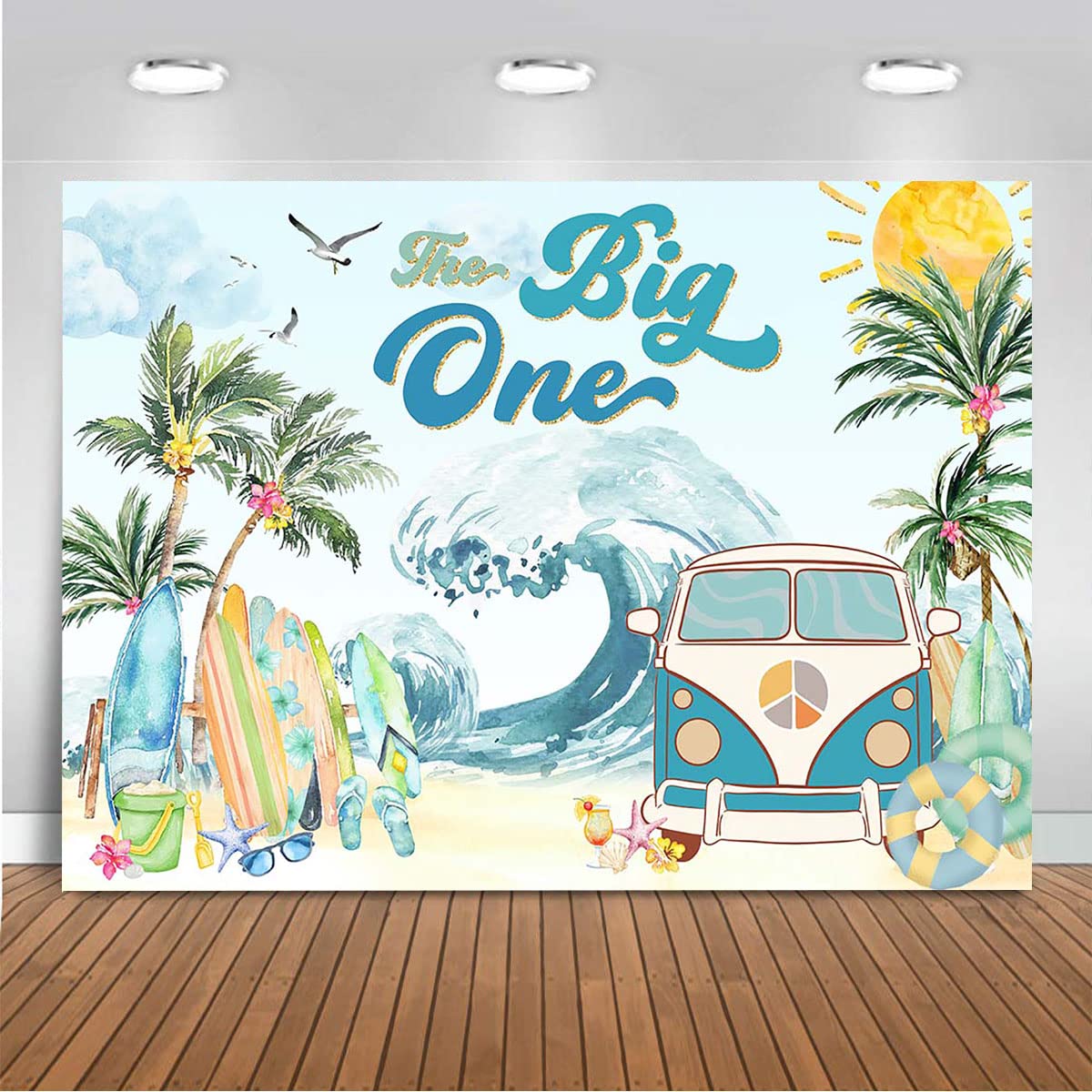 Mocsicka The Big One Birthday Backdrop for Boys Summer Beach Surfboard Photography Background Surfs Up Surfing 1st Birthday Cake Table Decorations Banner Photobooth Props (7x5ft)