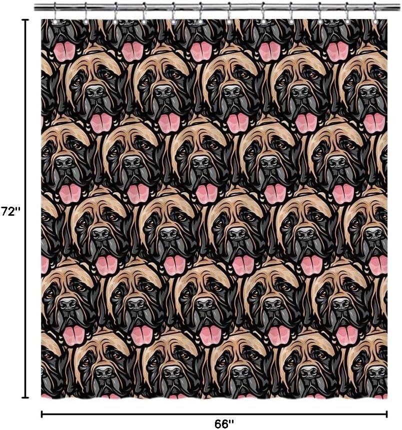 Dog Lover Shower Curtain Cartoon Mastiff Pet's Mash Face for Kids Pet Lovers Bathroom Decor Set Waterproof Fabric with 12 Hooks 72x66 Inch