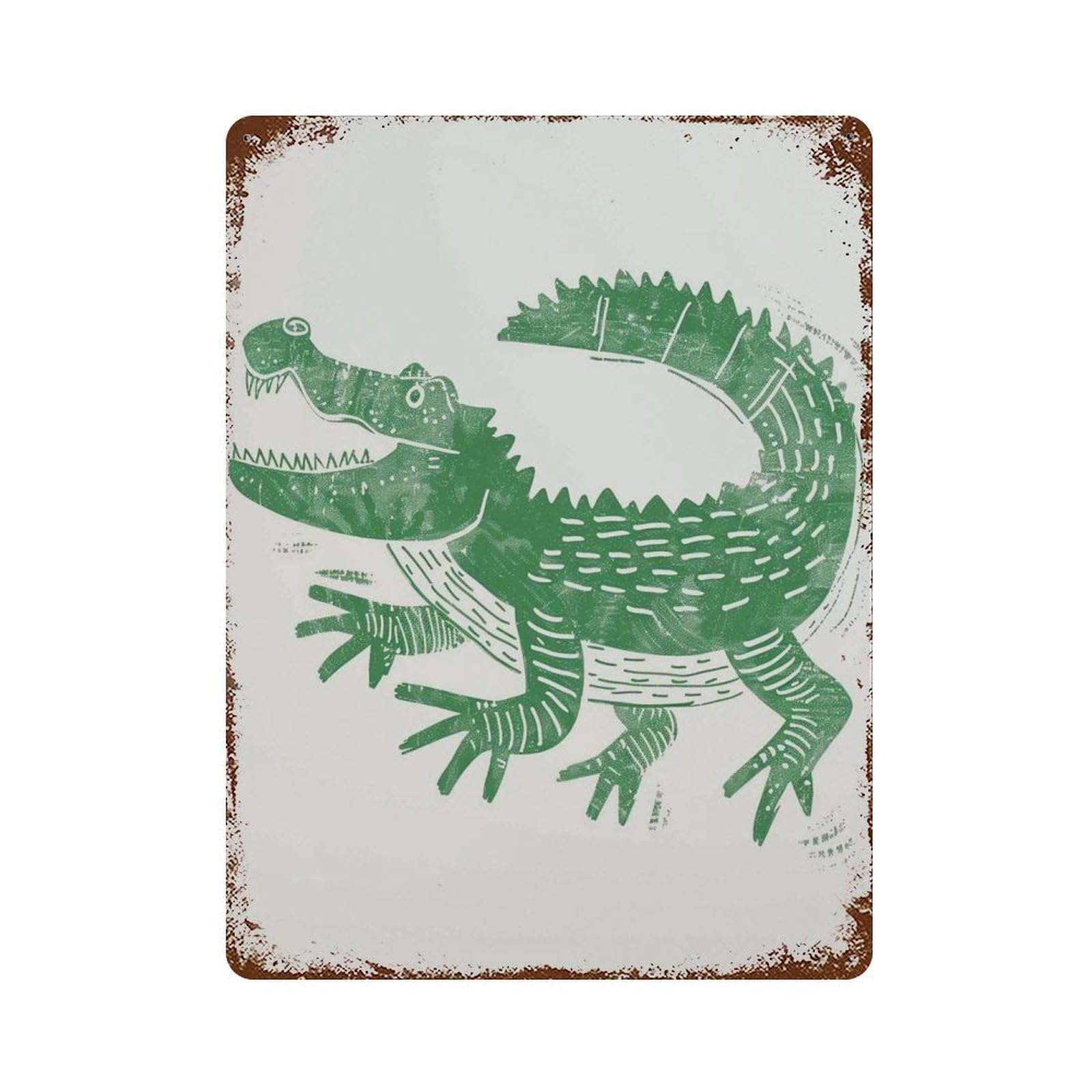 xiaoxiaoshen Crocodile Animal Green Linocut Style Kids Room Wall Decor Art Metal Tin Poster Modern Home Decor Art Home Bar Shop Decorations Vintage Sign 40x30cm